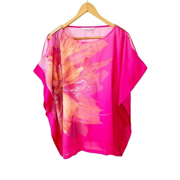 Peter Nygard NWT Fuchsia Abstract Floral Print Kimono Short Sleeve Blouse - Picture 1 of 9